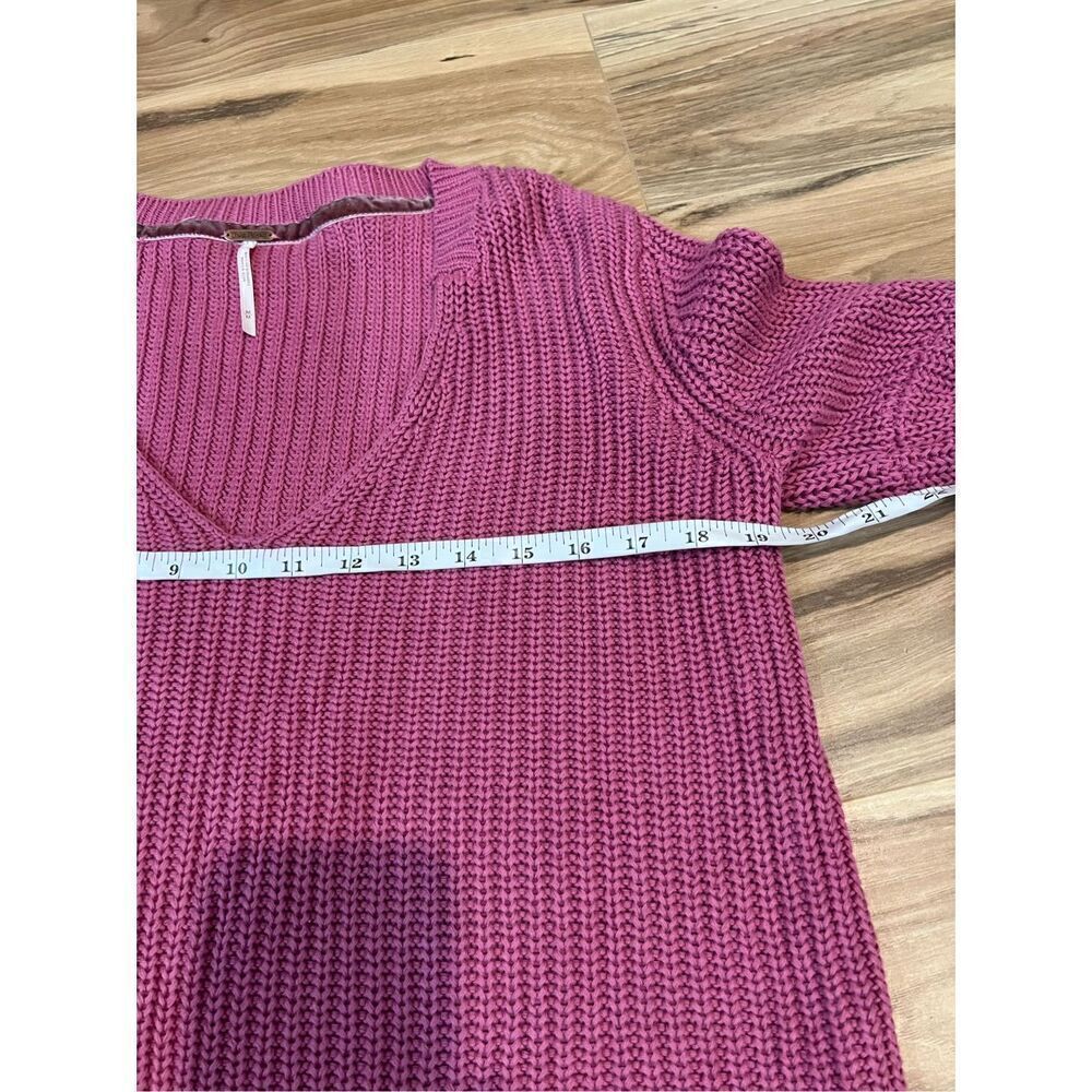 FREE PEOPLE Rose Pink Damsel Bell Sleeve Cotton V-neck Sweater M - Picture 8 of 11
